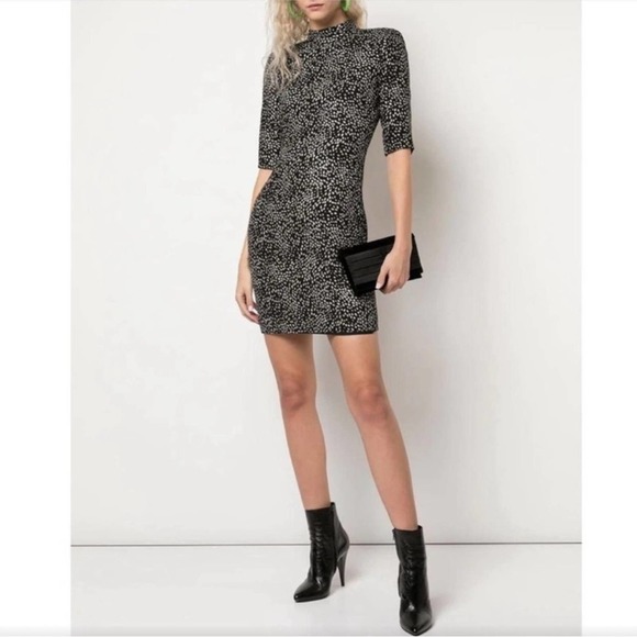 Alice + Olivia Inka Strong Shoulder Mock Neck Dress - Picture 2 of 9